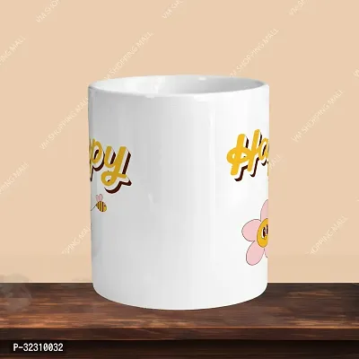 Premium 330ml Ceramic White Coffee Mug - happy- Single  Pack-thumb2