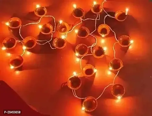 Diya String Light 18 Plastic Diya 3 Meter LED Deepak Fairy String Series Lights for Home Decoration Plug-in (Warm White, Brown)-thumb0