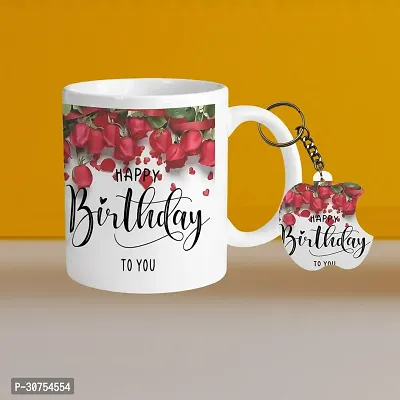 Premium 330ml Ceramic White Coffee Mug - Happy Birthday 03 - WithApple Keychain-thumb0