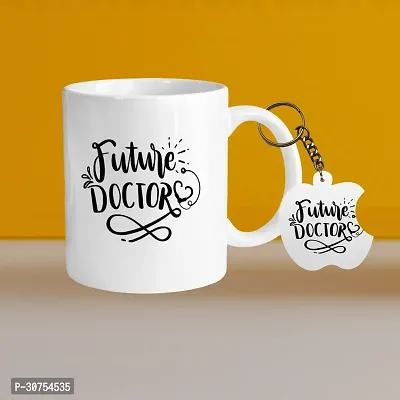 Premium 330ml Ceramic White Coffee Mug - Dr. To Be - WithApple Keychain-thumb0