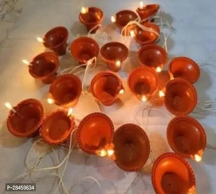 Diya String Light 18 Plastic Diya 3 Meter LED Deepak Fairy String Series Lights for Home Decoration Plug-in (Warm White, Brown)-thumb0