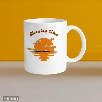 Premium 330ml Ceramic White Coffee Mug - morning vibes- Single  Pack-thumb0