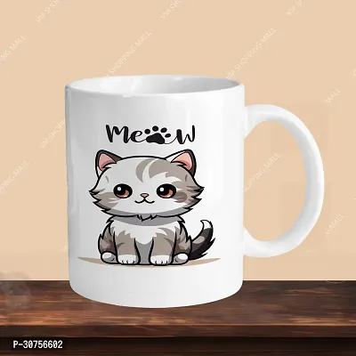 Premium 330ml Ceramic White Coffee Mug - cat meoww- Single  Pack-thumb3