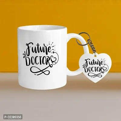 Stylish Printed Ceramic Coffee Mug with Key Chain, 330ml-thumb0