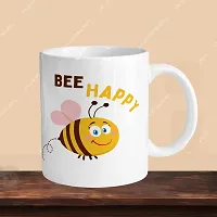 Premium 330ml Ceramic White Coffee Mug - be happy- Single  Pack-thumb2