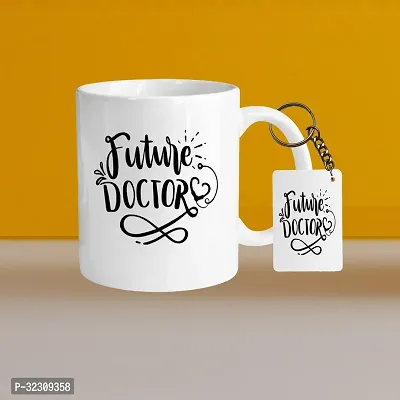 Stylish Printed Ceramic Coffee Mug with Key Chain, 330ml-thumb0