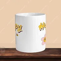 Premium 330ml Ceramic White Coffee Mug - happy- Single  Pack-thumb1