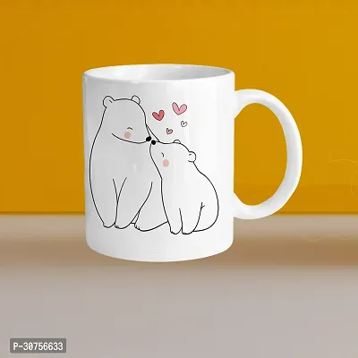 Premium 330ml Ceramic White Coffee Mug - bear- Single  Pack