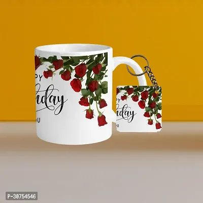 Premium 330ml Ceramic White Coffee Mug - Happy Birthday 01 - WithSquare Keychain-thumb0