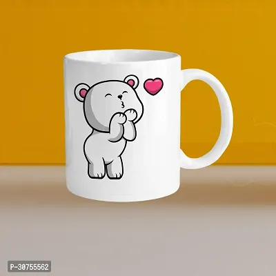 Premium 330ml Ceramic White Coffee Mug - teddy- Single  Pack-thumb0