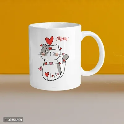 Premium 330ml Ceramic White Coffee Mug - cat meow- Single  Pack