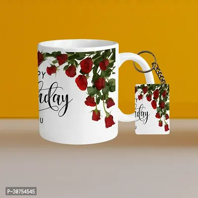 Premium 330ml Ceramic White Coffee Mug - Happy Birthday 01 - WithRectangle Keychain-thumb0