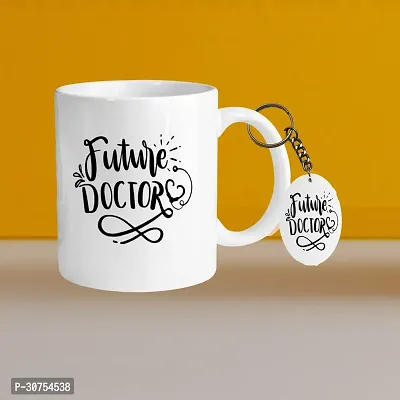 Premium 330ml Ceramic White Coffee Mug - Dr. To Be - WithOval Keychain-thumb0