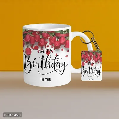 Premium 330ml Ceramic White Coffee Mug - Happy Birthday 02 - WithRectangle Keychain-thumb0