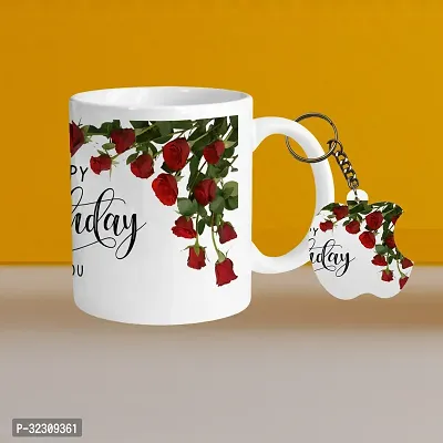 Stylish Printed Ceramic Coffee Mug with Key Chain, 330ml-thumb0