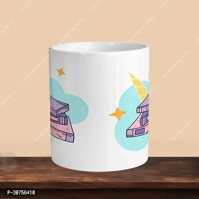 Premium 330ml Ceramic White Coffee Mug - unicorn book- Single  Pack-thumb2