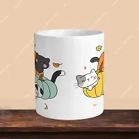 Premium 330ml Ceramic White Coffee Mug - cats 01- Single  Pack-thumb1