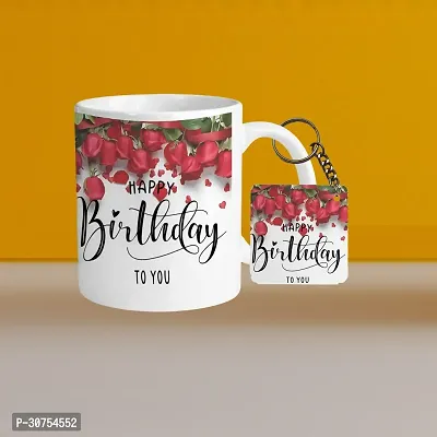 Premium 330ml Ceramic White Coffee Mug - Happy Birthday 02 - WithSquare Keychain-thumb0