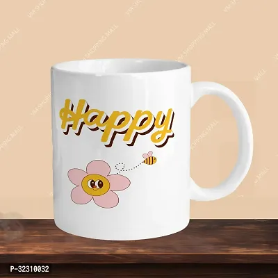 Premium 330ml Ceramic White Coffee Mug - happy- Single  Pack-thumb3