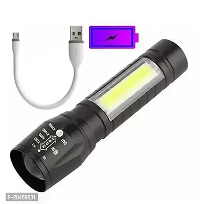 Zoomable Torch Light Long Range 2 in 1 Long Distance Up to 0.4 Km Keychain Flashlight With USB Charging  3 Light Mode Flash Light-thumb0