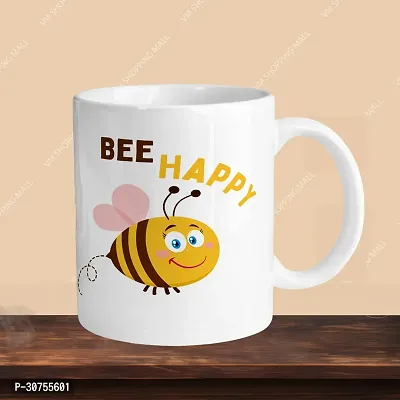 Premium 330ml Ceramic White Coffee Mug - be happy- Single  Pack-thumb3