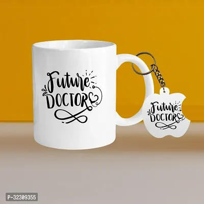 Stylish Printed Ceramic Coffee Mug with Key Chain, 330ml-thumb0