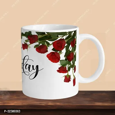 Stylish Printed Ceramic Coffee Mug with Key Chain, 330ml-thumb3