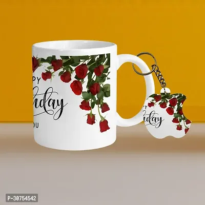 Premium 330ml Ceramic White Coffee Mug - Happy Birthday 01 - WithApple Keychain-thumb0