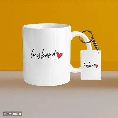 Premium 330ml Ceramic White Coffee Mug - husband- With Rectangle Keychain-thumb0