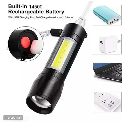 Zoomable Torch Light Long Range 2 in 1 Long Distance Up to 0.4 Km Keychain Flashlight With USB Charging  3 Light Mode Flash Light-thumb0