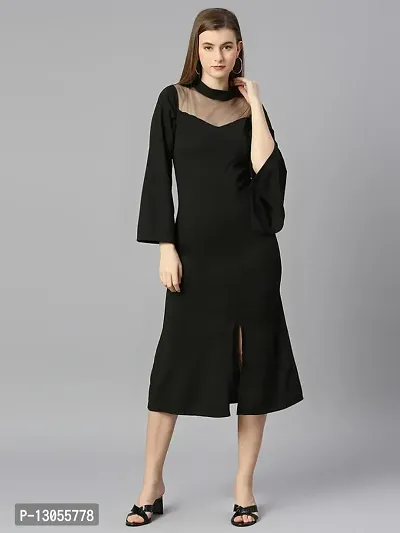 Stylish Black Cotton Lycra Solid A-Line Dress For Women-thumb0