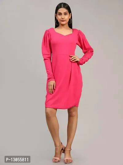 Stylish Pink Cotton Lycra Solid A-Line Dress For Women
