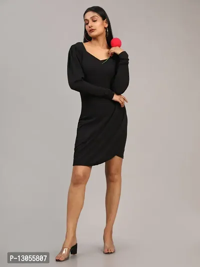 Stylish Black Cotton Lycra Solid A-Line Dress For Women