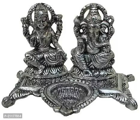 Lord Laxmi Ganesh Idol Statue With Diya Decoration Pooja Showpiece-thumb0