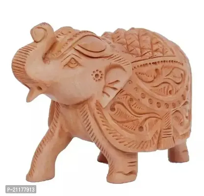 Wooden Hand Carved Elephant Trunk Up With Detailed Hand Work Showpiece Gift Item