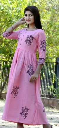 Prayagini Designing Women's Ethnic Beautiful Rayon Fabric Hand Block Print 3/4 Sleeves Pink Kurti (X-Large, Pink)-thumb2