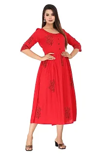 Ragini Enterprises Women's Rayon Anarkali Hand Block Printed Kurti (Red, White, Green) (44, RED)-thumb3