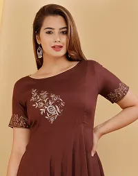 Prayagini Designing Women's Ethnic Beautiful Rayon Fabric Hand Block Print 3/4 Sleeves Kurti (Medium, Brown)-thumb3