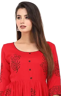 Ragini Enterprises Women's Rayon Anarkali Hand Block Printed Kurti (Red, White, Green) (44, RED)-thumb4