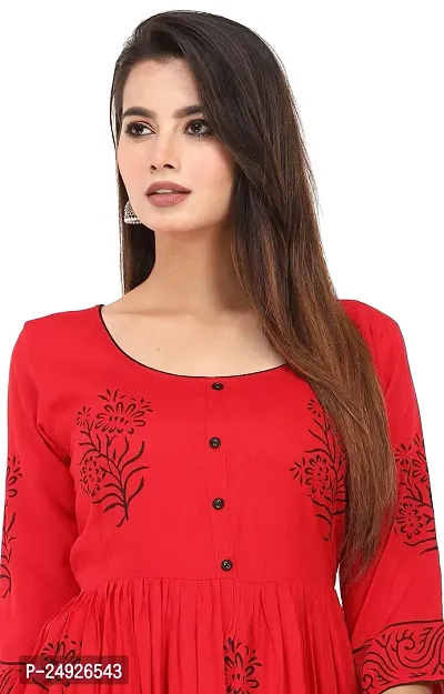 Ragini Enterprises Women's Rayon Anarkali Hand Block Printed Kurti (Red, White, Green) (44, RED)-thumb5