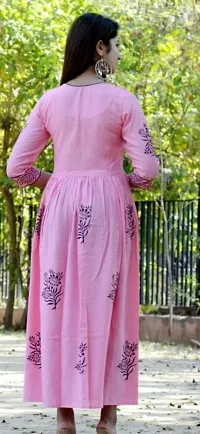 Prayagini Designing Women's Ethnic Beautiful Rayon Fabric Hand Block Print 3/4 Sleeves Pink Kurti (X-Large, Pink)-thumb1