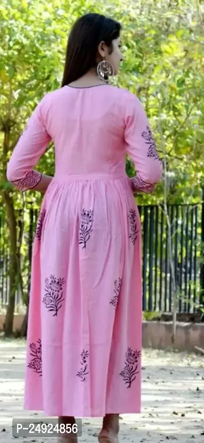 Prayagini Designing Women's Ethnic Beautiful Rayon Fabric Hand Block Print 3/4 Sleeves Pink Kurti (X-Large, Pink)-thumb2