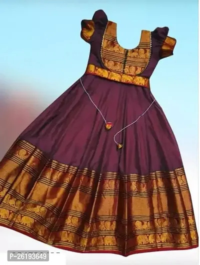 Alluring Purple Silk Blend Solid Ethnic Gowns For Girls