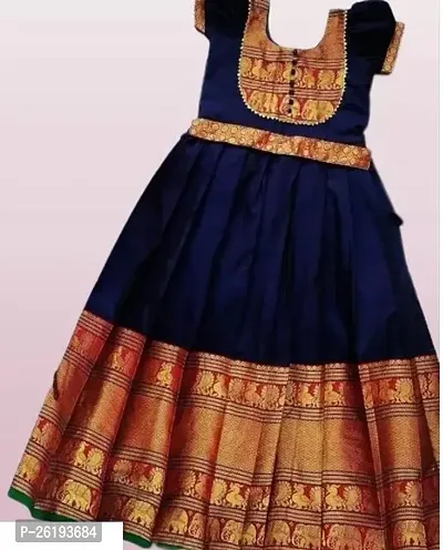 Alluring Blue Silk Blend Solid Ethnic Gowns For Girls-thumb0