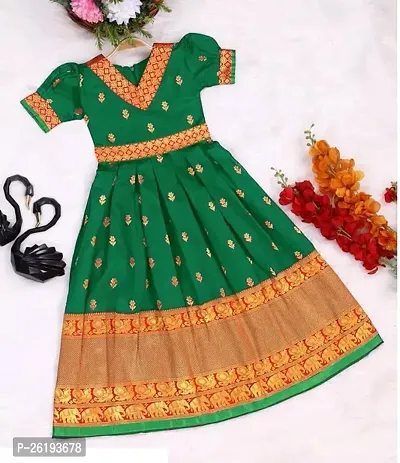 Alluring Green Silk Blend Solid Ethnic Gowns For Girls-thumb0