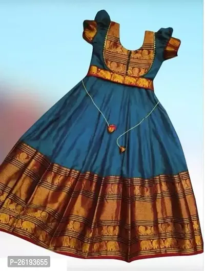 Alluring Blue Silk Blend Solid Ethnic Gowns For Girls-thumb0