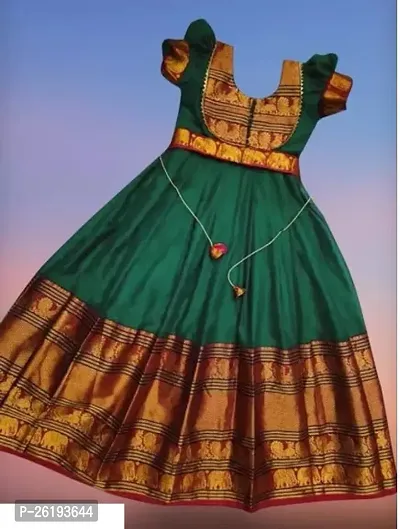 Alluring Green Silk Blend Solid Ethnic Gowns For Girls-thumb0