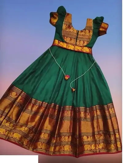 Silk Maxi Long Dress for Girls Traditional Full Length Anarkali Long Fullstitched Gown for Kids