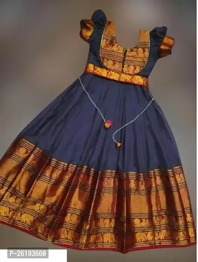 Alluring Blue Silk Blend Solid Ethnic Gowns For Girls-thumb0