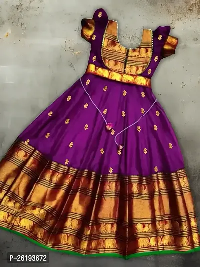 Alluring Purple Silk Blend Solid Ethnic Gowns For Girls-thumb0